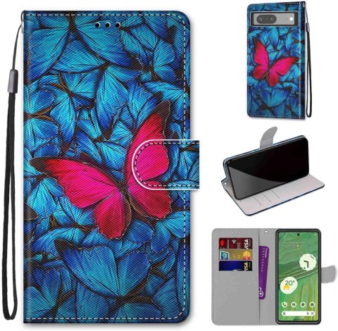 ZAMYKANE ETUI Z KLAPKĄ DO GOOGLE PIXEL 7 NIEBIESKIE RÓŻOWY MOTYL SOLIDNE ZAMYKANE ETUI Z KLAPKĄ DO GOOGLE PIXEL 7 NIEBIESKIE RÓŻOWY MOTYL SOLIDNE