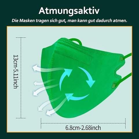 250x MASECZKI FFP2 OCHRONNE 5 KOLORÓW DLA DZIECI 5 WARTSTWOWE NA GUMKĘ