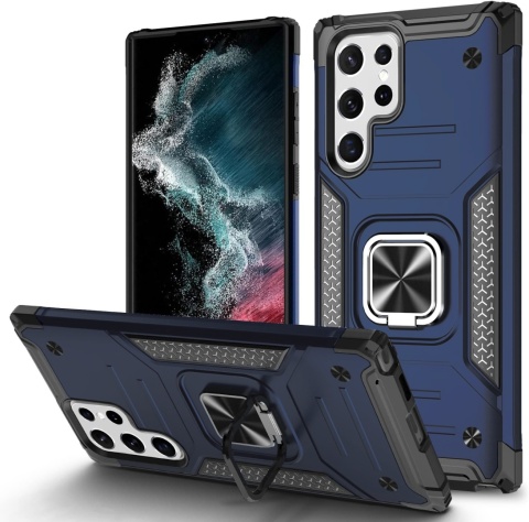 ETUI SAMSUNG S22 ULTRA NIEBIESKIE PANCERNE MAGNES UCHWYT RING