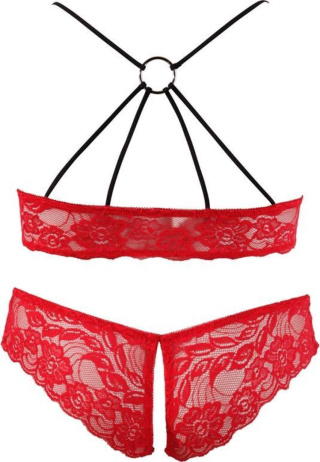 KOMPLET BIELIZNY COTTELLI COLLECTION CZERWONY STANIK OTWARTE MAJTKI L