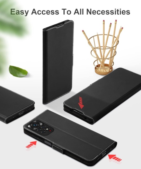 ETUI XIAOMI REDMI NOTE 11/NOTE 11S SKÓRA EKOLOGICZNA CZARNE Z KLAPKĄ MOCNE