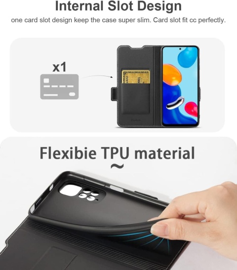 ETUI XIAOMI REDMI NOTE 11/NOTE 11S SKÓRA EKOLOGICZNA CZARNE Z KLAPKĄ MOCNE