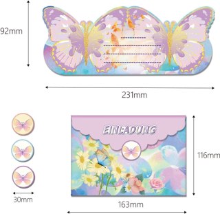 12x ZAPROSZENIA NA URODZINY MOTYLE KOPERTA KARTKA NAKLEJKI