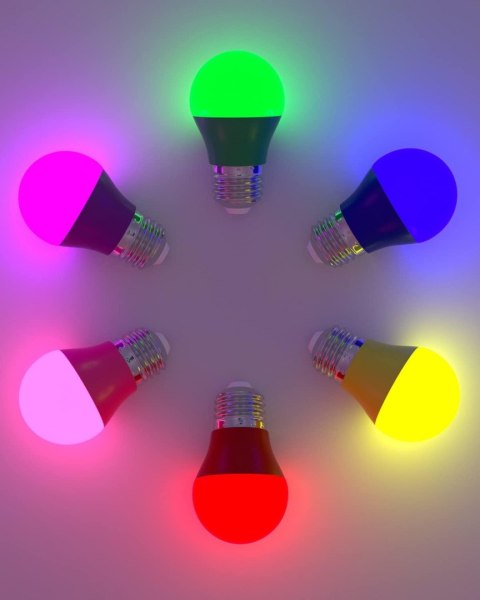 6x ŻARÓWKA LED KOLOROWE E27 G45 5W 450lm RÓŻ ZIELONY NIEBIESKI CZERWONY RGB