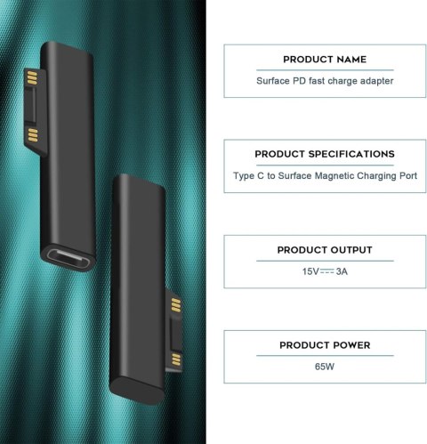 ADAPTER USB-C ŁADOWANIE MAGNETYCZNE Microsoft Surface Pro 3/4/5/6/GO 15V 3A