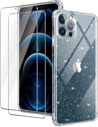 ETUI DO APPLE IPHONE 12 PRO PRZEZROCZYSTE BŁYSZCZĄCE 2X SZKŁO HARTOWANE