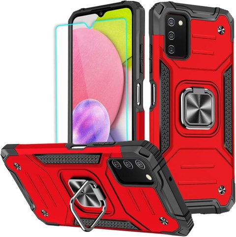 ETUI OCHRONNE SAMSUNG GALAXY A03S CZERWONE PIERŚCIEŃ 2X SZKŁO HARTOWANE