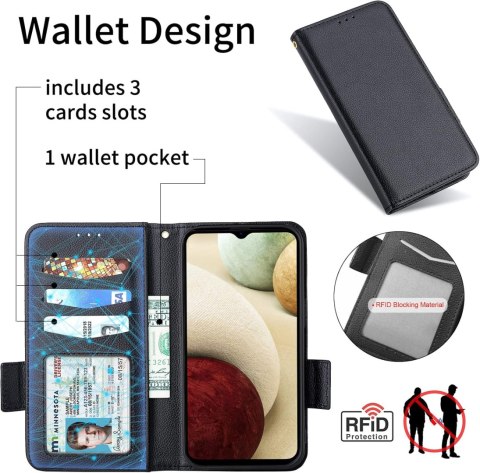 ETUI OCHRONNE SAMSUNG GALAXY A13 5G CZARNE ZAMYKANE Z KLAPKĄ CARD HOLDER