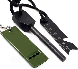 KRZESIWO Survival Fire Starter ZESTAW KLUCZYK +GWIZDEK LINIJKA OTWIERACZ