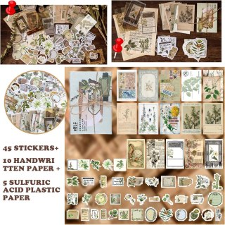 ZESTAW 180 NAKLEJEK SCRAPBOOKING VINTAGE NATURALNY ROŚLINY RETRO WASHI DIY