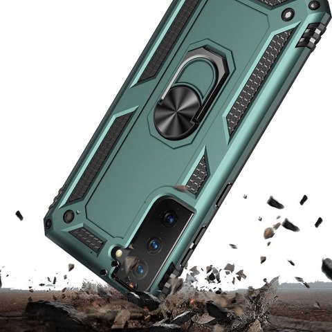 ETUI DO SAMSUNG GALAXY S21 ULTRA Z RINGIEM NA PALEC CASE CZARNO ZIELONE