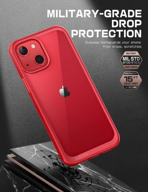 ETUI OCHRONNE APPLE IPHONE 13 PRZEZROCZYSTE CZERWONA RAMKA A2482