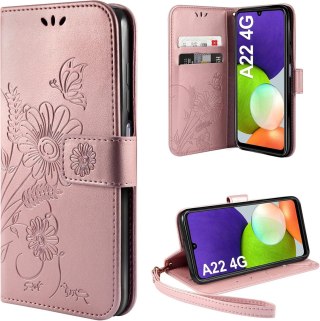 ETUI OCHRONNE SAMSUNG GALAXY A22 4G RÓŻOWE BŁYSZCZĄCE Z KLAPKĄ SM-A225F