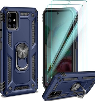 ETUI OCHRONNE SAMSUNG GALAXY A71 GRANATOWE CIEMNE 2X SZKŁO PIERŚCIEŃ CASE