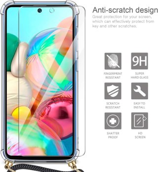 ETUI OCHRONNE SAMSUNG GALAXY A71 PRZEZROCZYSTE 2X SZKŁO CZARNA SMYCZ CASE