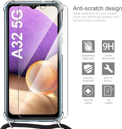 ETUI SAMSUNG GALAXY A32 5G PRZEZROCZYSTE Z CZARNĄ SMYCZĄ 2 SZKŁA HARTOWANE