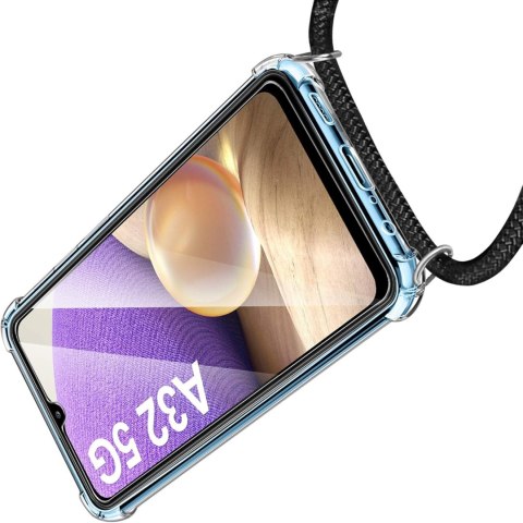 ETUI SAMSUNG GALAXY A32 5G PRZEZROCZYSTE Z CZARNĄ SMYCZĄ 2 SZKŁA HARTOWANE