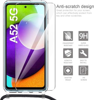 ETUI SAMSUNG GALAXY A52 PRZEZROCZYSTE ZE SMYCZĄ 2SZKŁA HARTOWANE