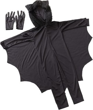 KOSTIUM HALLOWEEN NIETOPERZ PELERYNA RĘKAWICZKI WAMPIR COSPLAY M 116-130cm