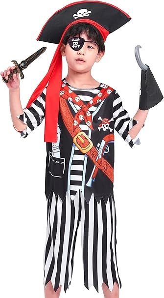 KOSTIUM HALLOWEEN PIRAT Z HAKIEM MIECZEM KAPELUSZEM COSPLAY 140cm 8-10LAT