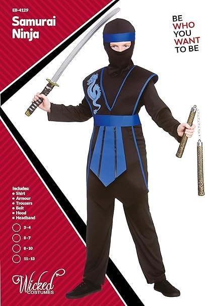 KOSTIUM STRÓJ PRZEBRANIE HALLOWEEN SAMURAJ NINJA WOJOWNIK NIEBIESKI 134-146