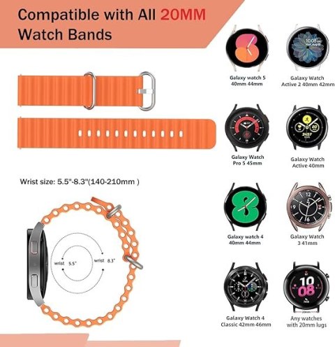 2xPASEK DO ZEGARKA Samsung Galaxy Watch 5/4 SILIKON ZIELONY POMARAŃCZ 20mm