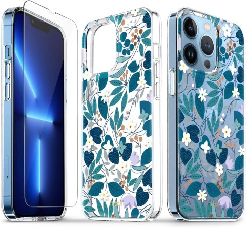 ETUI APPLE IPHONE 13 PRO PRZEZROCZYSTY KWIATY LIŚCIE TUCCH SILIKON +SZKŁO