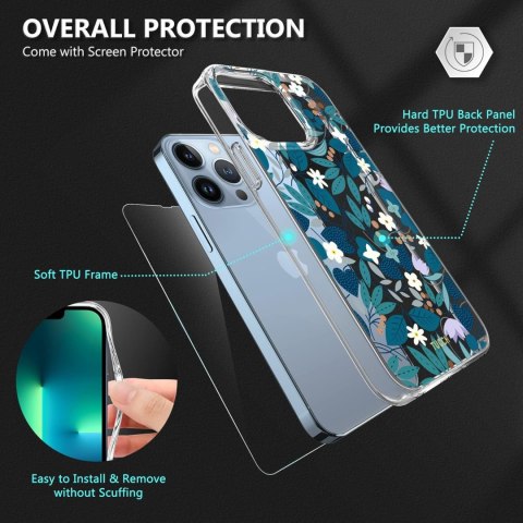 ETUI APPLE IPHONE 13 PRO PRZEZROCZYSTY KWIATY LIŚCIE TUCCH SILIKON +SZKŁO