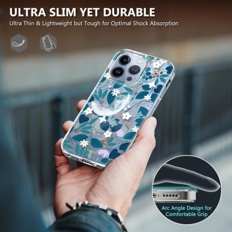 ETUI APPLE IPHONE 13 PRO PRZEZROCZYSTY KWIATY LIŚCIE TUCCH SILIKON +SZKŁO