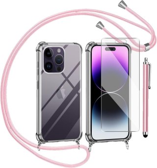 ETUI APPLE IPHONE 14 PRO MAX CASE PRZEŹROCZYSTY ZE SZNURKIEM +SZKŁO RYSIK