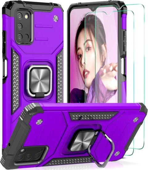 ETUI DO SAMSUNG GALAXY A03S/A02S SILIKONOWE Z UCHWYTEM FIOLETOWE +2xSZKŁO