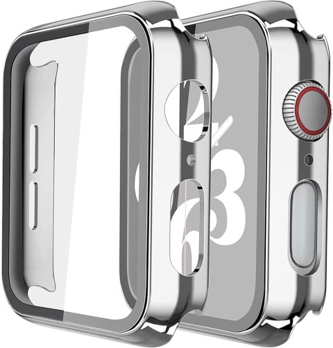 ETUI SZKŁO HARTOWANE DO APPLE WATCH SERIES 6/5/4/SE 44 MM RAMKA SREBRNA