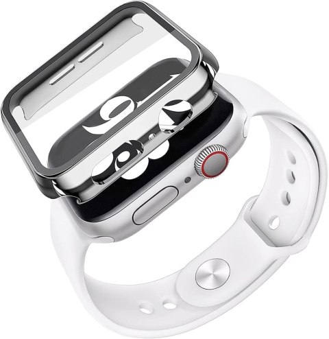 ETUI SZKŁO HARTOWANE DO APPLE WATCH SERIES 6/5/4/SE 44 MM RAMKA SREBRNA