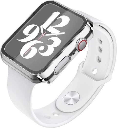 ETUI SZKŁO HARTOWANE DO APPLE WATCH SERIES 6/5/4/SE 44 MM RAMKA SREBRNA