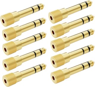 10x ADAPTER STEREO JACK 6,3mm do 3,5mm ZŁOTA PRZEJŚCIÓWKA