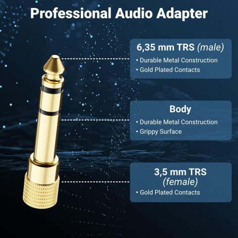 10x ADAPTER STEREO JACK 6,3mm do 3,5mm ZŁOTA PRZEJŚCIÓWKA