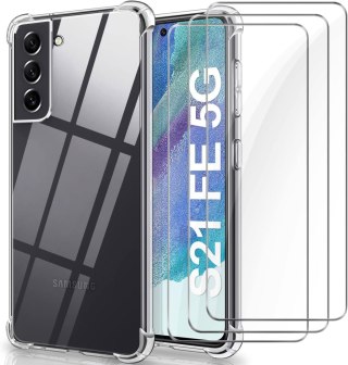 ETUI DO SAMSUNG GALAXY S21 FE 5G BEZBARWNE SILIKONOWE PLECKI +3x SZKŁO