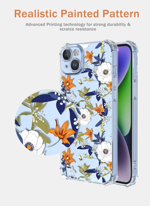 ETUI POKROWIEC APPLE IPHONE 14 SILIKONOWE PRZEZROCZYSTE PLECKI W KWIATY