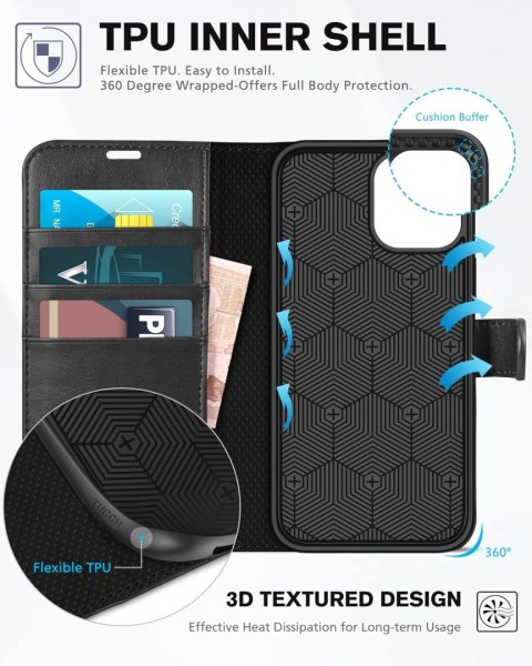 ETUI POKROWIEC DO APPLE IPHONE 12/12 PRO 6.1" CZARNY ZAMYKANY Z KLAPKĄ CASE