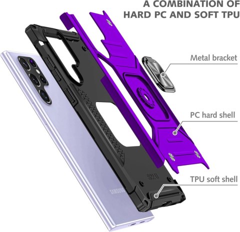 ETUI POKROWIEC DO SAMSUNG GALAXY S22 ULTRA FIOLETOWE SOLIDNE PLECKI +RING