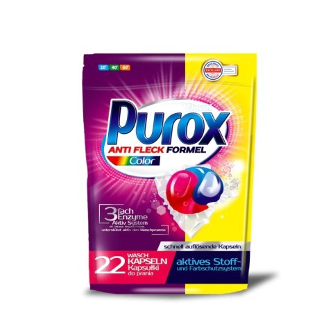 PUROX KAPSUŁKI ŻELOWE DO PRANIA COLOR TKANINY KOLOROWE 22SZT