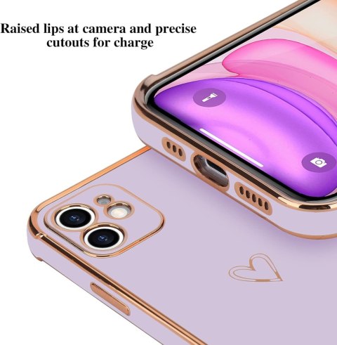 ETUI APPLE IPHONE 11 PRO SILIKONOWE FIOLETOWE PLECKI ZŁOTA RAMKA SERDUSZKO