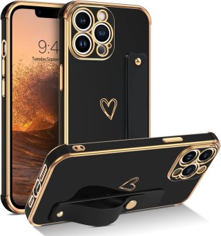 ETUI POKROWIEC APPLE IPHONE 14 PRO MAX CASE CZARNY ZŁOTY Z UCHWYTEM