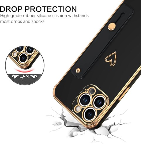 ETUI POKROWIEC APPLE IPHONE 14 PRO MAX CASE CZARNY ZŁOTY Z UCHWYTEM