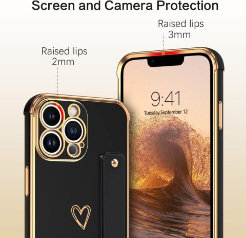 ETUI POKROWIEC APPLE IPHONE 14 PRO MAX CASE CZARNY ZŁOTY Z UCHWYTEM