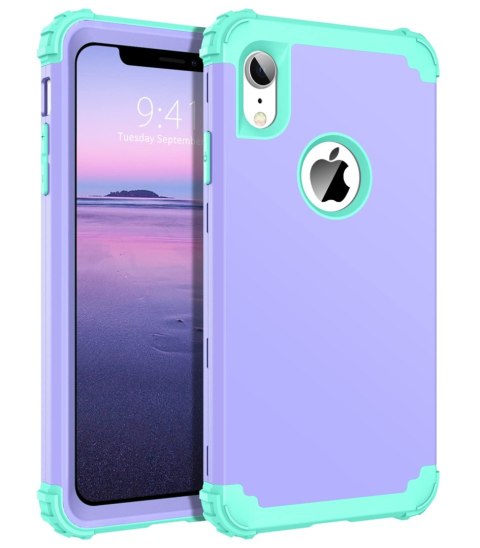 ETUI POKROWIEC DO APPLE IPHONE XR 6.06" FIOLETOWE ZIELONE SILIKONOWE PLECKI