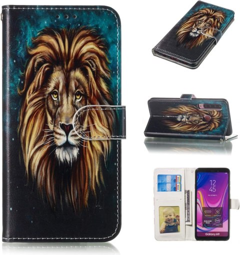 ETUI POKROWIEC DO SAMSUNG GALAXY A9 SOLIDNY CASE ZAMYKANY Z KLAPKĄ WZÓR LEW