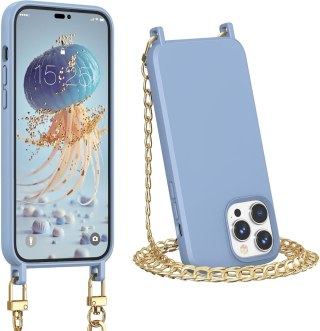 ETUI SILIKONOWE APPLE IPHONE 14 PRO 6.1" CASE NIEBIESKI +2x ZŁOTY ŁAŃCUSZEK