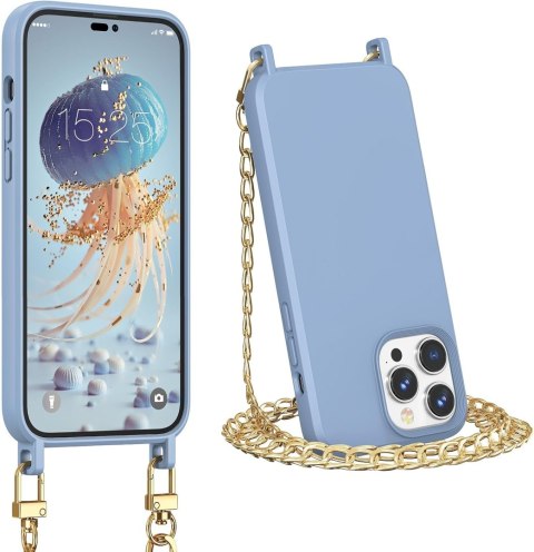 ETUI SILIKONOWE APPLE IPHONE 14 PRO 6.1" CASE NIEBIESKI +2x ZŁOTY ŁAŃCUSZEK