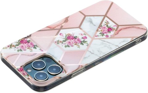 ETUI SILIKONOWE DO APPLE IPHONE 13 PRO MAX 6.7" RÓŻOWE RÓŻE GEOMETRYCZNY